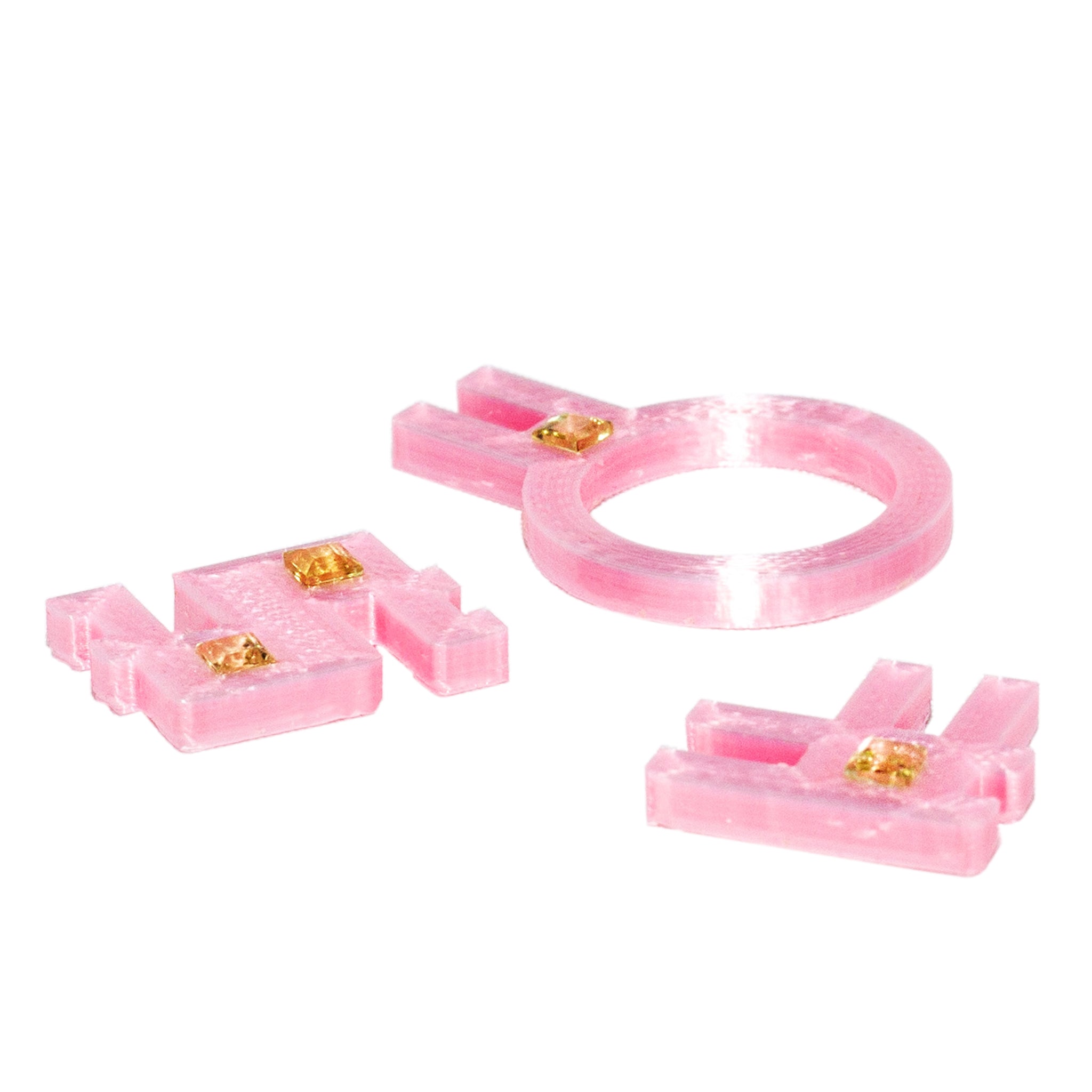 Connection Ring Set in Pink PLA with Cubic Zirconia